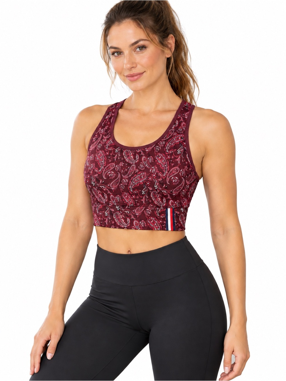 Tommy Hilfiger Burgundy Paisley Racerback Sports Bra